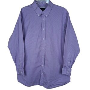 Jos. A. Bank Men's 18 34/35 Shirt Purple Micro Check Plaid‎ Long Sleeve Stretch